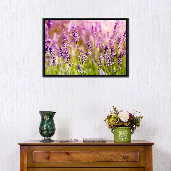 Lavender Floral Scene Canvas Wall Art-1 Piece-Floating Frame-24" x 16"-Tiaracle