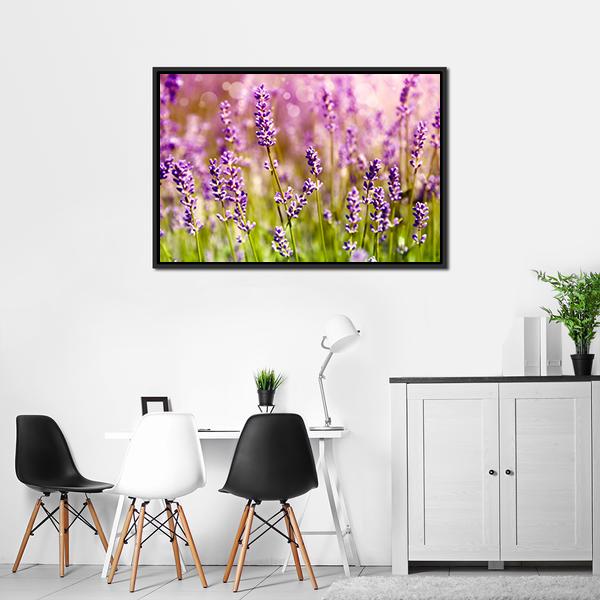 Lavender Floral Scene Canvas Wall Art-3 Horizontal-Gallery Wrap-25" x 16"-Tiaracle
