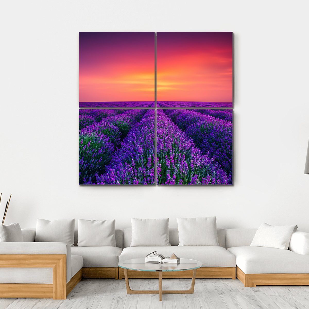 Lavender Flower Blooming Canvas Wall Art-4 Square-Gallery Wrap-17" x 17"-Tiaracle