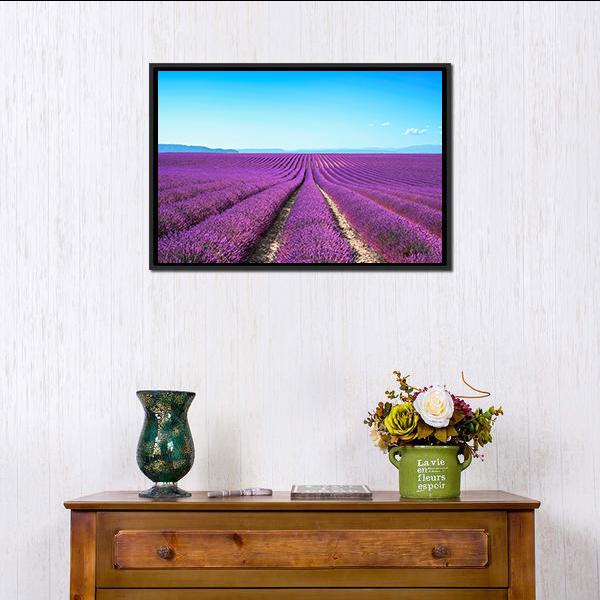 Lavender Flowers Field Canvas Wall Art-1 Piece-Floating Frame-24" x 16"-Tiaracle