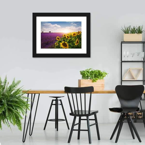 Lavender &amp; Sunflowers Fields Canvas Wall Art-3 Horizontal-Gallery Wrap-25&quot; x 16&quot;-Tiaracle