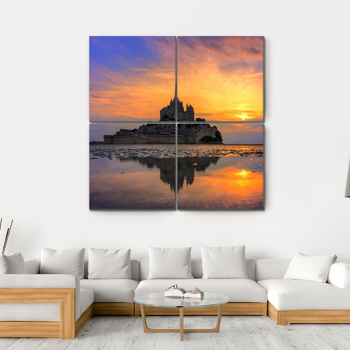 Le Mont Saint Michel In Normandy Canvas Wall Art-4 Square-Gallery Wrap-17" x 17"-Tiaracle
