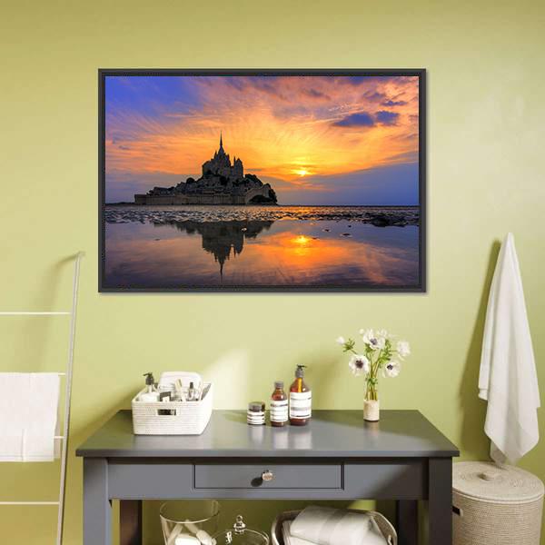Le Mont Saint Michel In Normandy Canvas Wall Art-1 Piece-Floating Frame-24" x 16"-Tiaracle