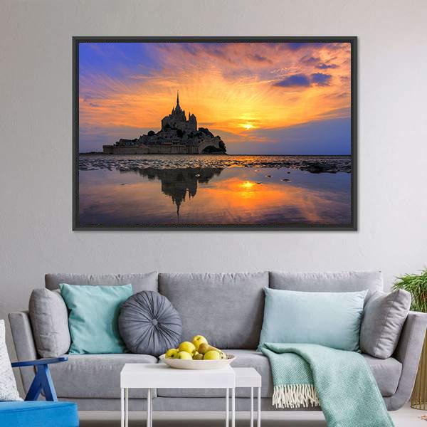 Le Mont Saint Michel In Normandy Canvas Wall Art-3 Horizontal-Gallery Wrap-25" x 16"-Tiaracle