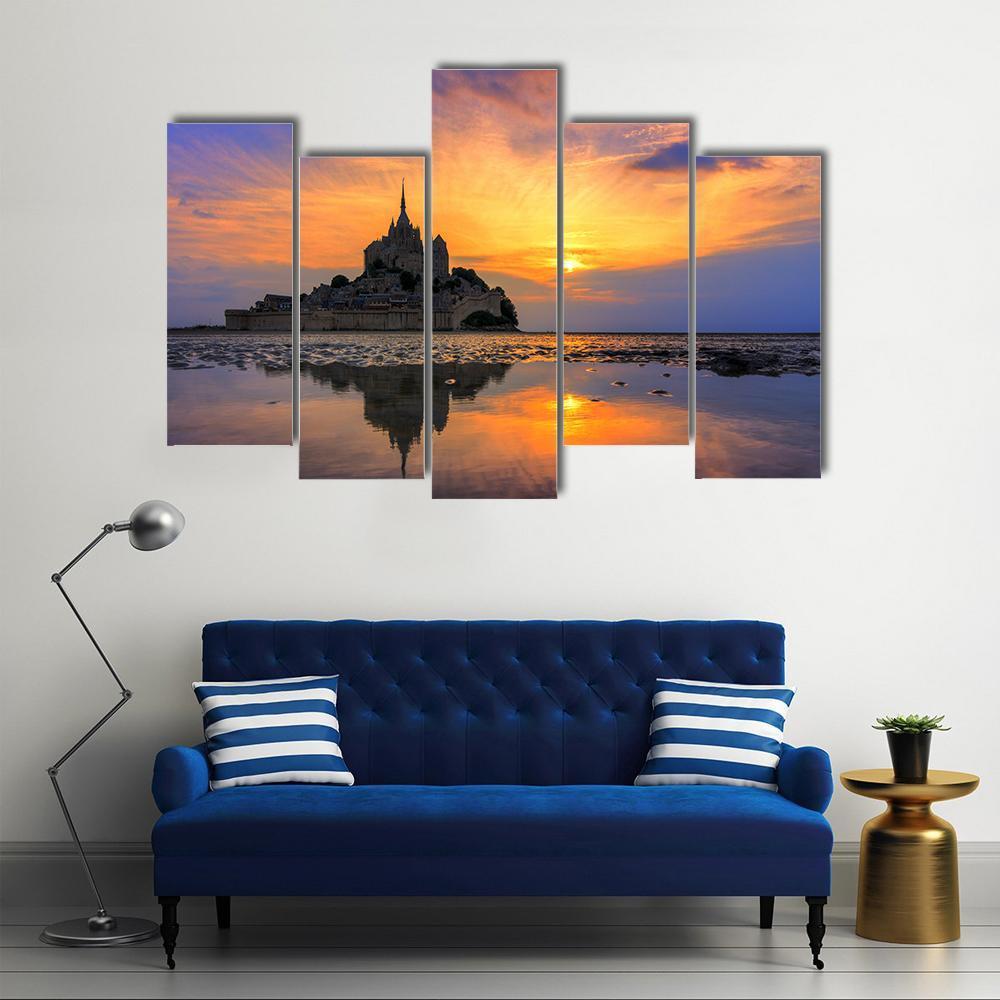 Le Mont Saint Michel In Normandy Canvas Wall Art-5 Pop-Gallery Wrap-47" x 32"-Tiaracle