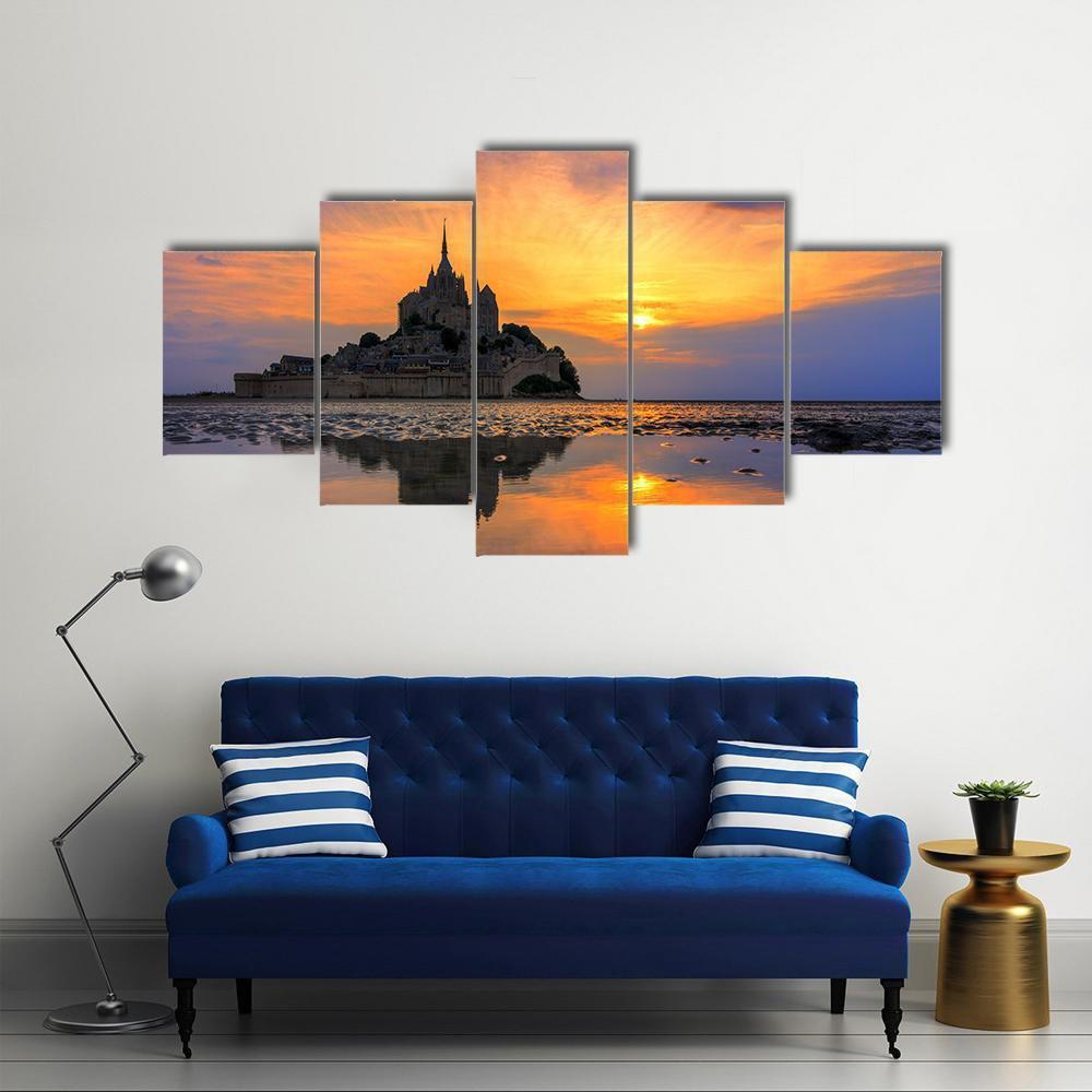 Le Mont Saint Michel In Normandy Canvas Wall Art-5 Star-Gallery Wrap-62" x 32"-Tiaracle