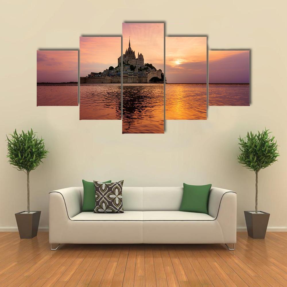 Mont Saint Michel Canvas Wall Art-5 Star-Gallery Wrap-62" x 32"-Tiaracle