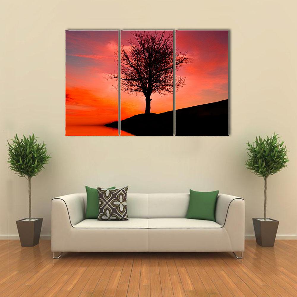 Leafless Tree Reflection Canvas Wall Art-3 Horizontal-Gallery Wrap-25" x 16"-Tiaracle