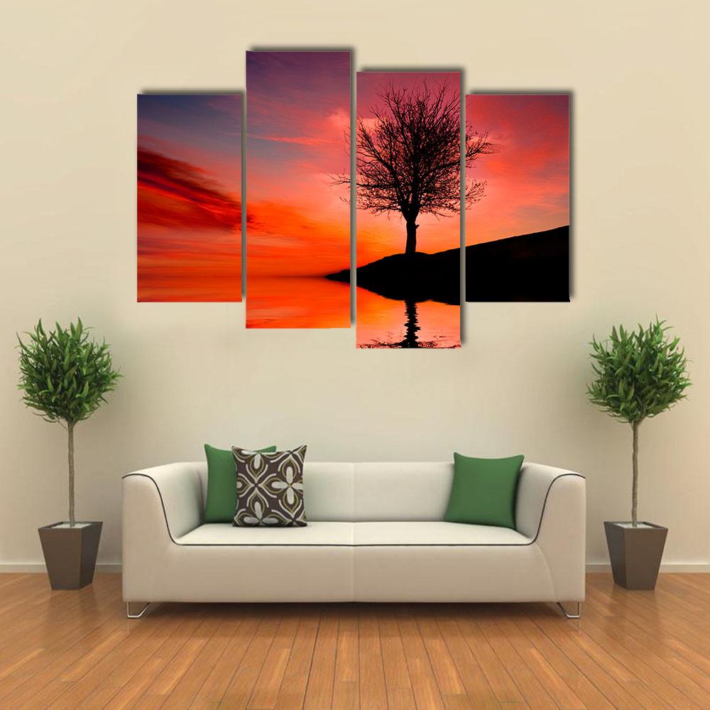 Leafless Tree Reflection Canvas Wall Art-4 Pop-Gallery Wrap-34" x 20"-Tiaracle