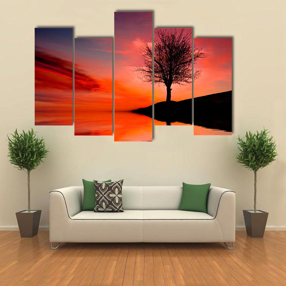 Leafless Tree Reflection Canvas Wall Art-5 Pop-Gallery Wrap-32" x 21"-Tiaracle