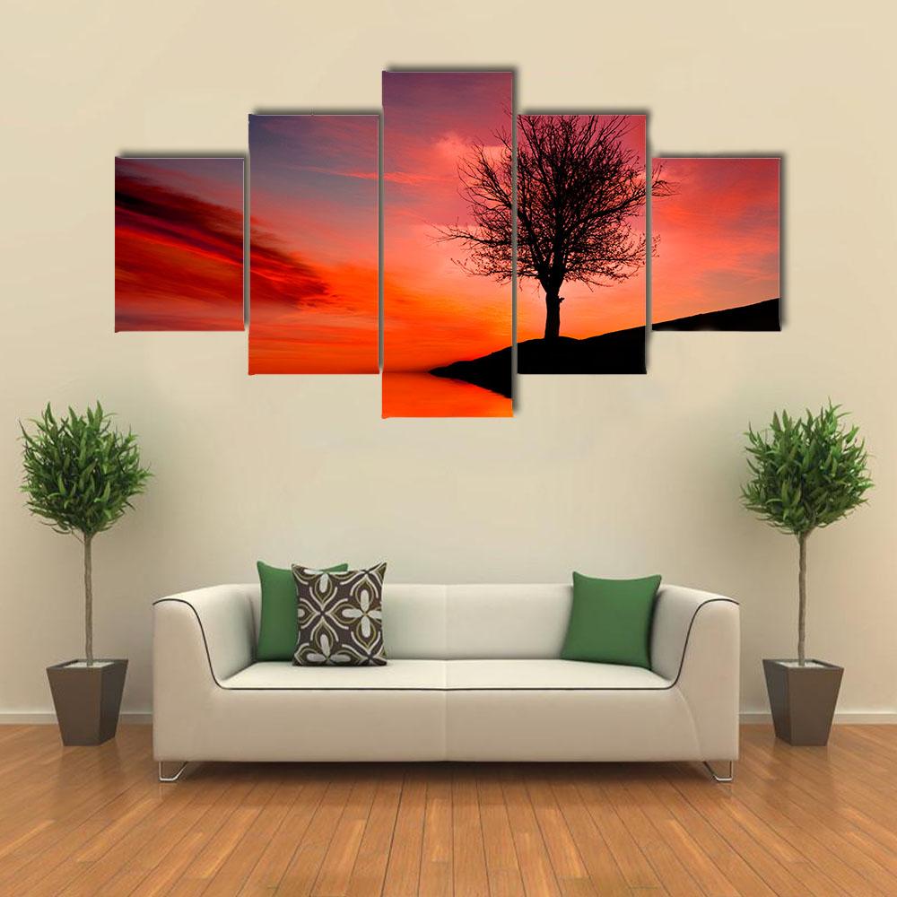 Leafless Tree Reflection Canvas Wall Art-5 Star-Gallery Wrap-42" x 21"-Tiaracle