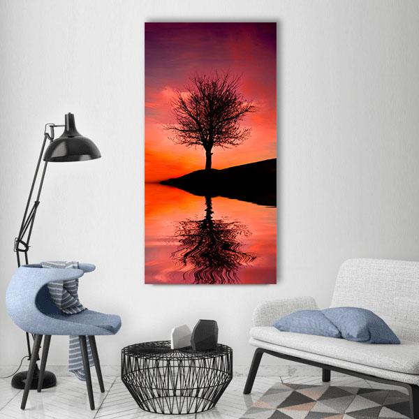 Leafless Tree Reflection Vertical Canvas Wall Art-1 Vertical-Gallery Wrap-12" x 24"-Tiaracle