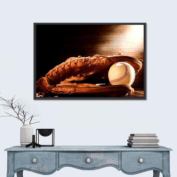 Leather Glove &amp; Baseball Canvas Wall Art-1 Piece-Floating Frame-24&quot; x 16&quot;-Tiaracle