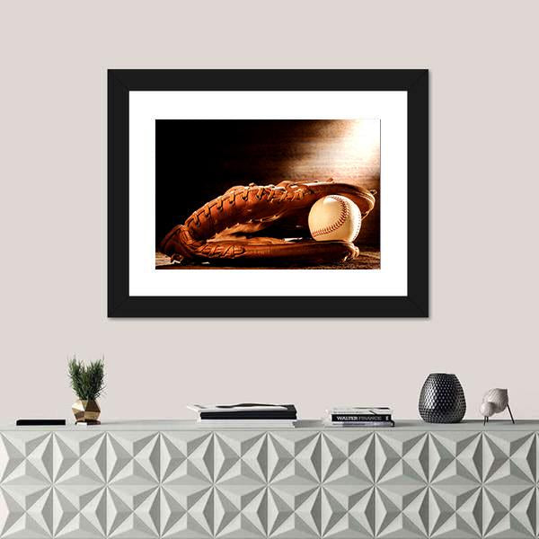 Leather Glove &amp; Baseball Canvas Wall Art-1 Piece-Framed Print-20&quot; x 16&quot;-Tiaracle