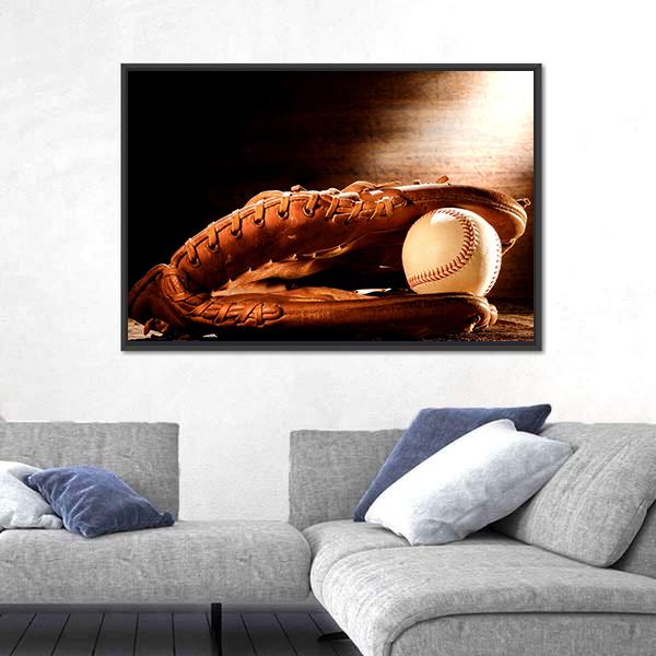 Leather Glove & Baseball Canvas Wall Art-3 Horizontal-Gallery Wrap-25" x 16"-Tiaracle
