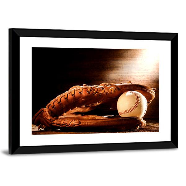 Leather Glove & Baseball Canvas Wall Art-3 Horizontal-Gallery Wrap-25" x 16"-Tiaracle