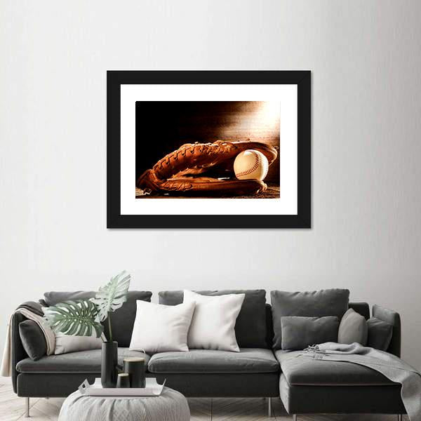 Leather Glove & Baseball Canvas Wall Art-3 Horizontal-Gallery Wrap-25" x 16"-Tiaracle