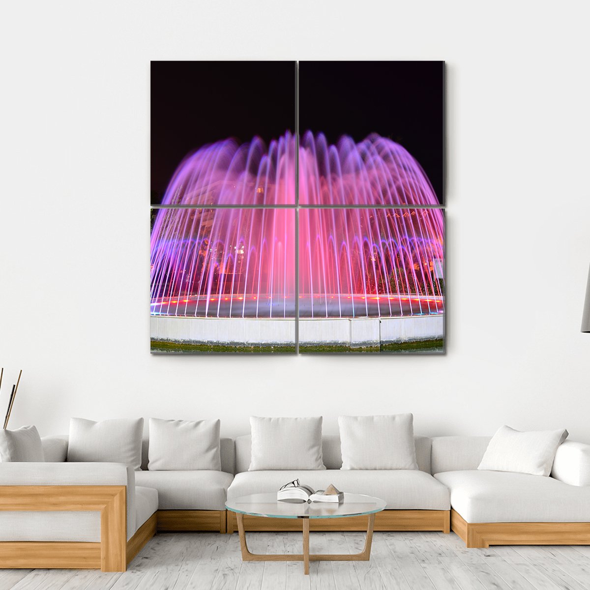 LED Lighted Fountain Canvas Wall Art-4 Square-Gallery Wrap-17" x 17"-Tiaracle