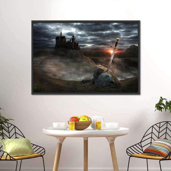 Legendary Castle With Sword Canvas Wall Art-3 Horizontal-Gallery Wrap-25" x 16"-Tiaracle