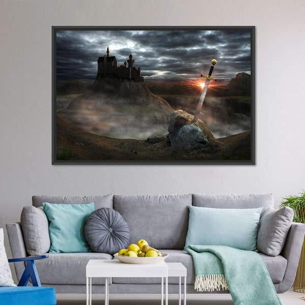Legendary Castle With Sword Canvas Wall Art-3 Horizontal-Gallery Wrap-25&quot; x 16&quot;-Tiaracle
