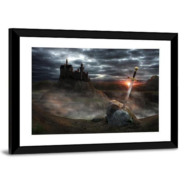 Legendary Castle With Sword Canvas Wall Art-5 Horizontal-Gallery Wrap-22" x 12"-Tiaracle