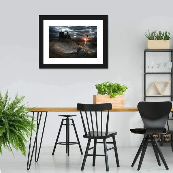 Legendary Castle With Sword Canvas Wall Art-5 Horizontal-Gallery Wrap-22" x 12"-Tiaracle