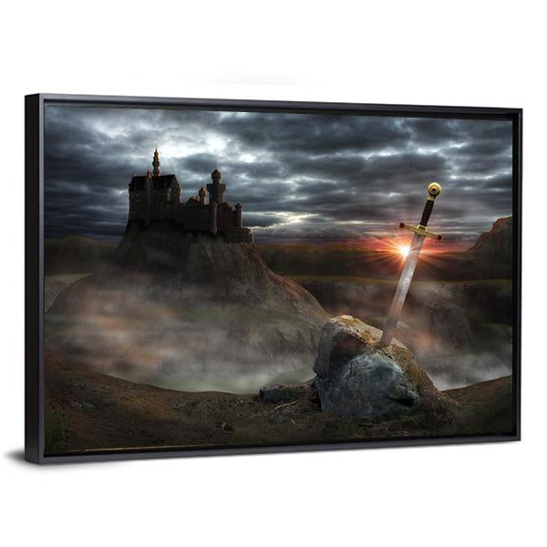 Legendary Castle With Sword Canvas Wall Art-5 Horizontal-Gallery Wrap-22" x 12"-Tiaracle