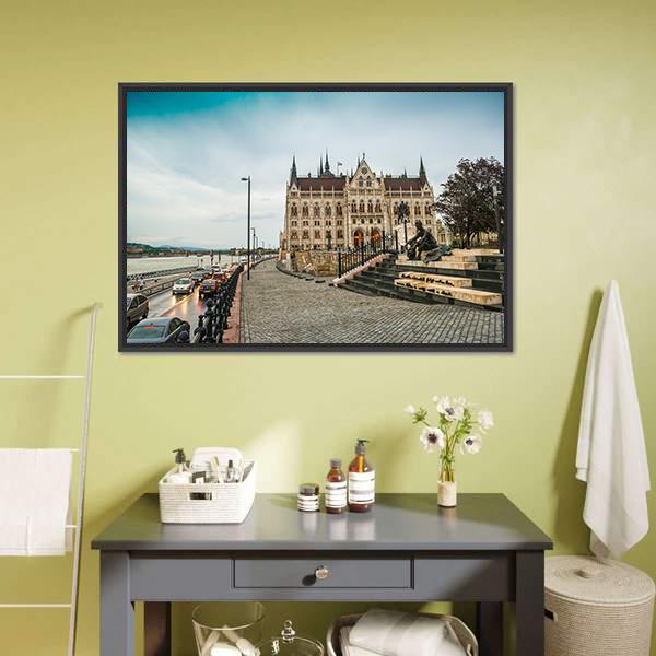 Legislative House Hungary Canvas Wall Art-3 Horizontal-Gallery Wrap-25" x 16"-Tiaracle
