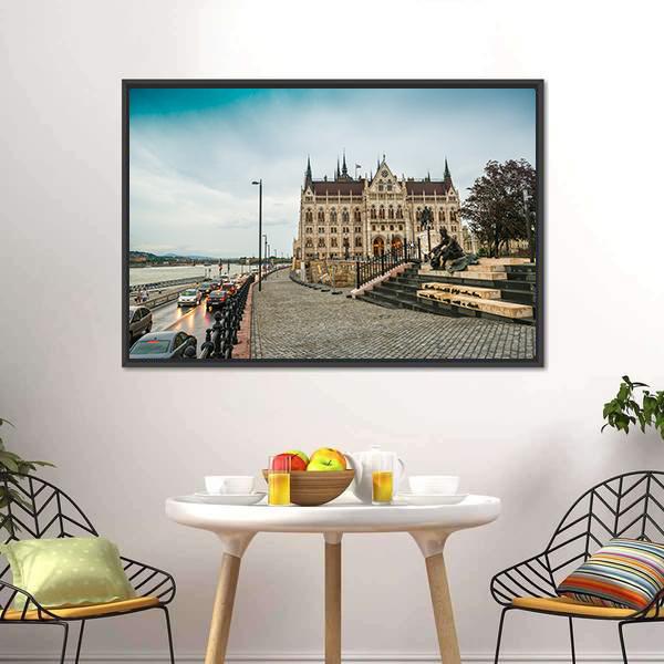 Legislative House Hungary Canvas Wall Art-1 Piece-Floating Frame-24" x 16"-Tiaracle