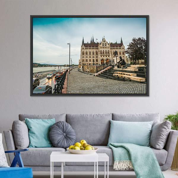 Legislative House Hungary Canvas Wall Art-3 Horizontal-Gallery Wrap-25" x 16"-Tiaracle