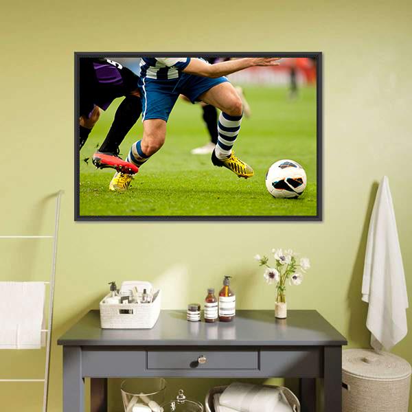 Legs Of Two Soccer Players Canvas Wall Art-1 Piece-Floating Frame-24" x 16"-Tiaracle