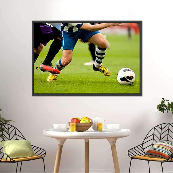 Legs Of Two Soccer Players Canvas Wall Art-3 Horizontal-Gallery Wrap-25" x 16"-Tiaracle