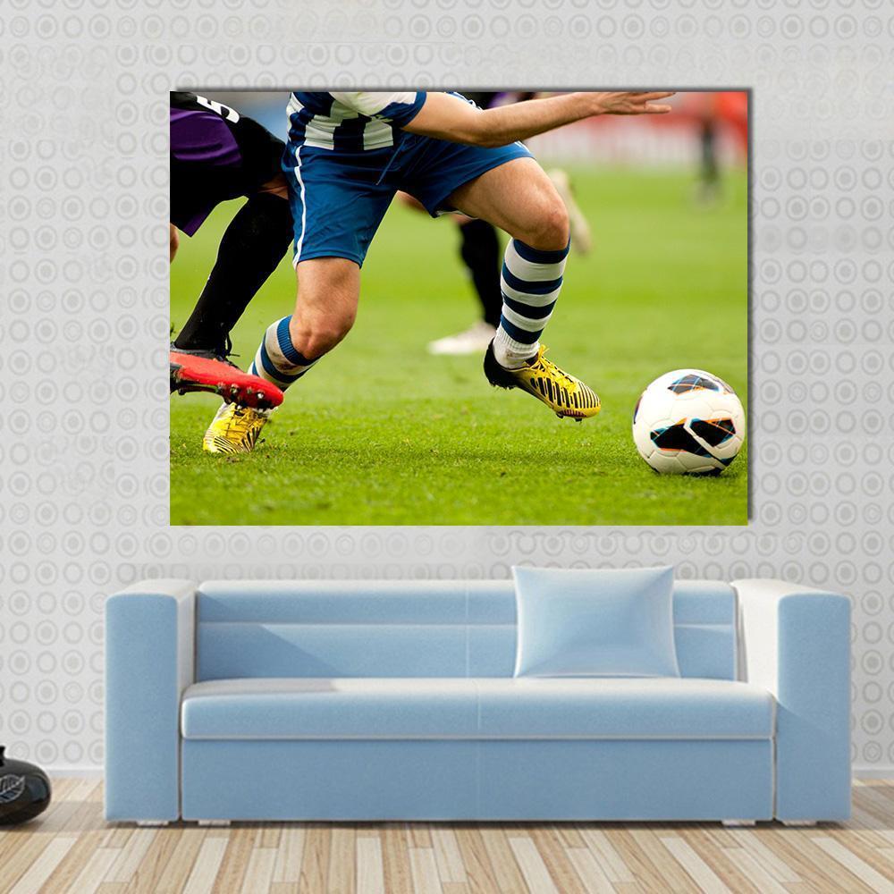 Legs Of Two Soccer Players Canvas Wall Art-1 Piece-Gallery Wrap-48&quot; x 32&quot;-Tiaracle