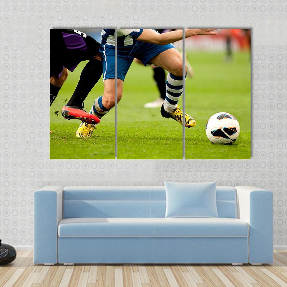 Legs Of Two Soccer Players Canvas Wall Art-3 Horizontal-Gallery Wrap-37" x 24"-Tiaracle