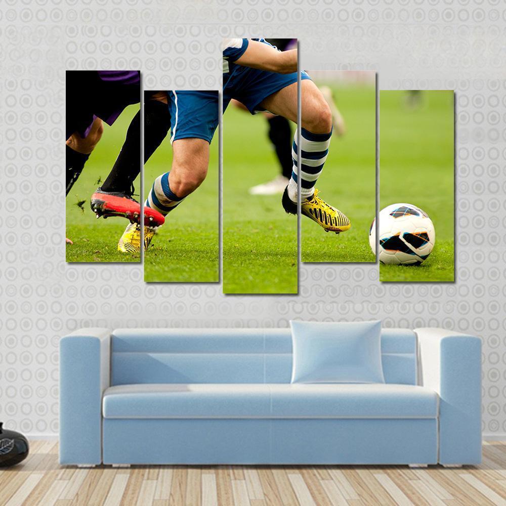 Legs Of Two Soccer Players Canvas Wall Art-5 Pop-Gallery Wrap-47" x 32"-Tiaracle