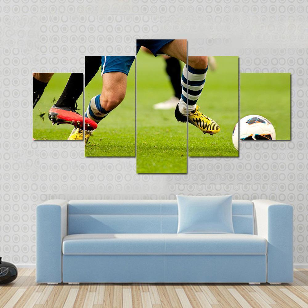 Legs Of Two Soccer Players Canvas Wall Art-5 Star-Gallery Wrap-62" x 32"-Tiaracle