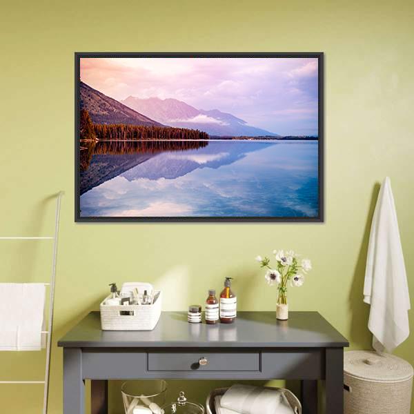 Leigh Lake Landscape Canvas Wall Art-1 Piece-Floating Frame-24" x 16"-Tiaracle