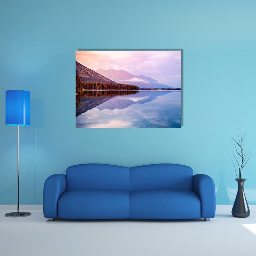 Leigh Lake Landscape Canvas Wall Art-1 Piece-Gallery Wrap-48" x 32"-Tiaracle
