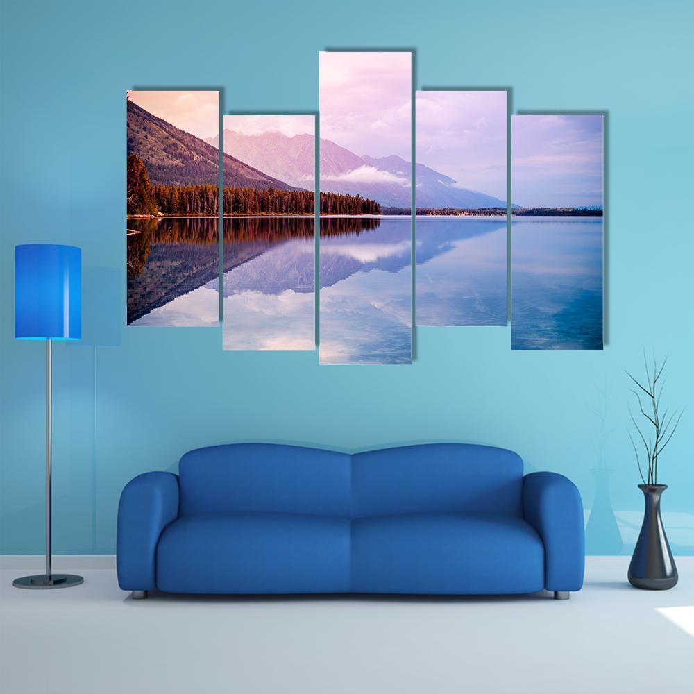 Leigh Lake Landscape Canvas Wall Art-5 Pop-Gallery Wrap-47" x 32"-Tiaracle