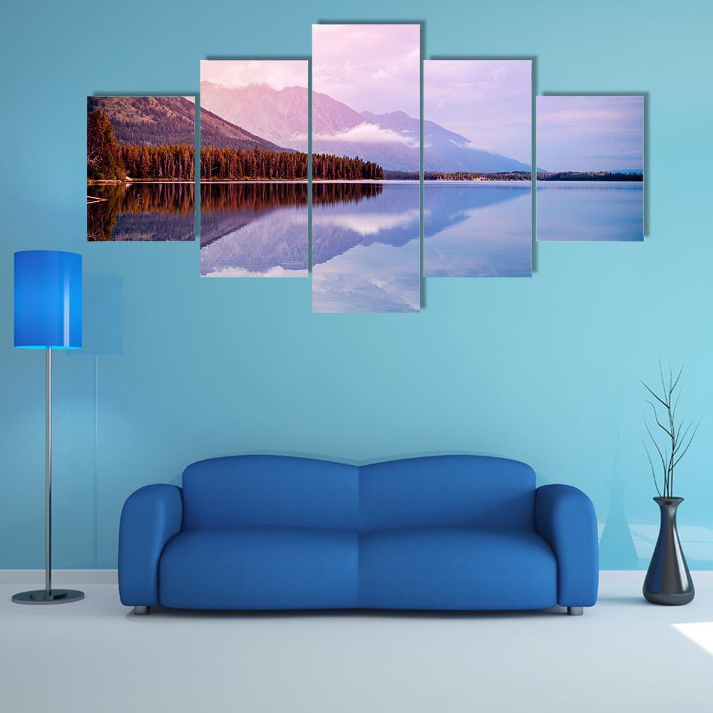 Leigh Lake Landscape Canvas Wall Art-5 Star-Gallery Wrap-62" x 32"-Tiaracle