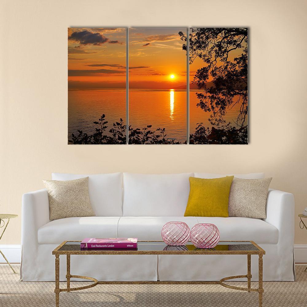 Geneva Lake At Sunset Canvas Wall Art-3 Horizontal-Gallery Wrap-37" x 24"-Tiaracle