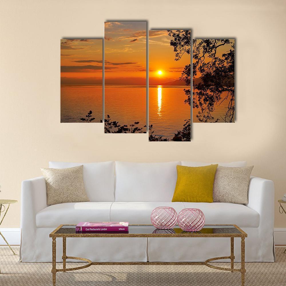 Geneva Lake At Sunset Canvas Wall Art-4 Pop-Gallery Wrap-50" x 32"-Tiaracle