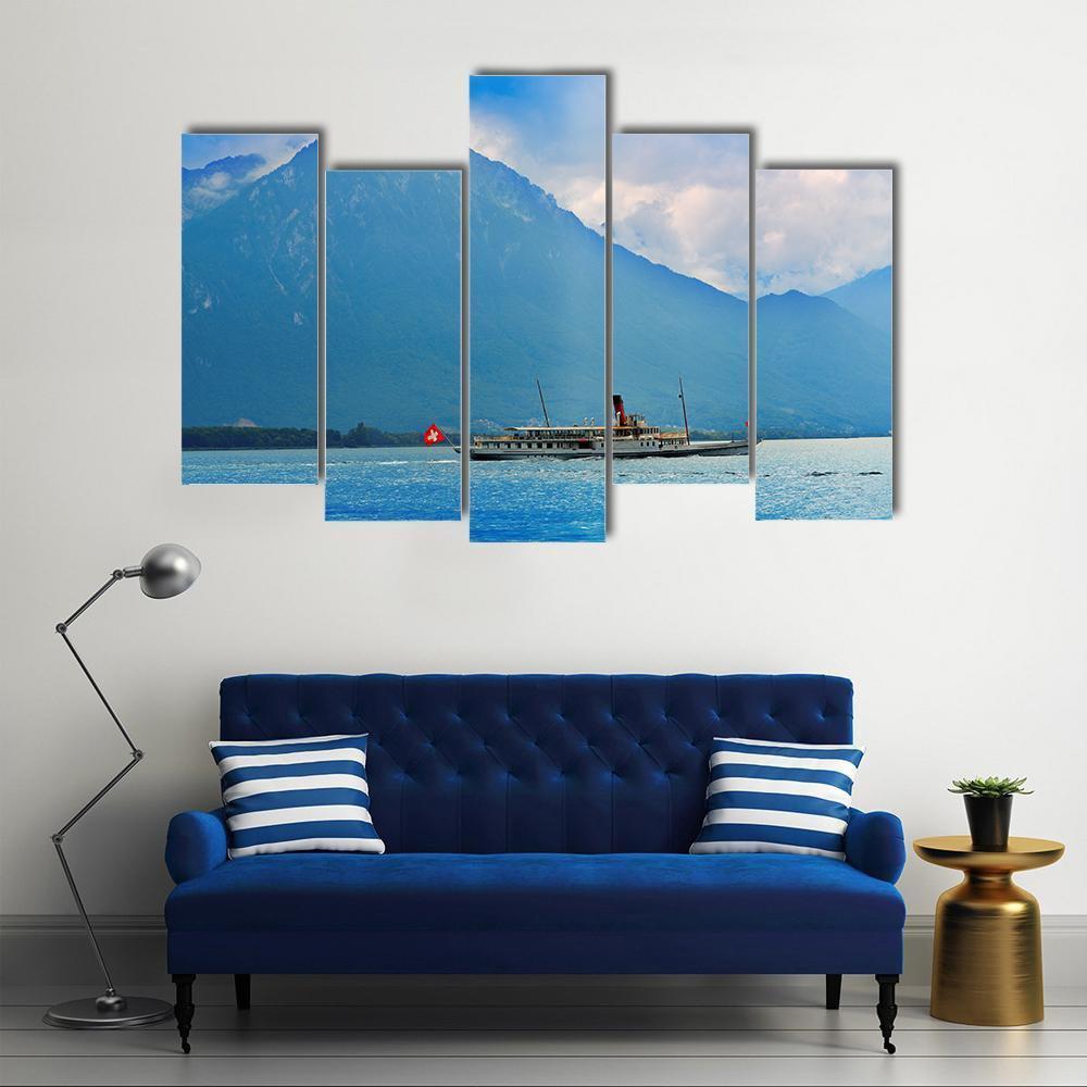 Paddle Steamer Ship Canvas Wall Art-5 Pop-Gallery Wrap-47" x 32"-Tiaracle