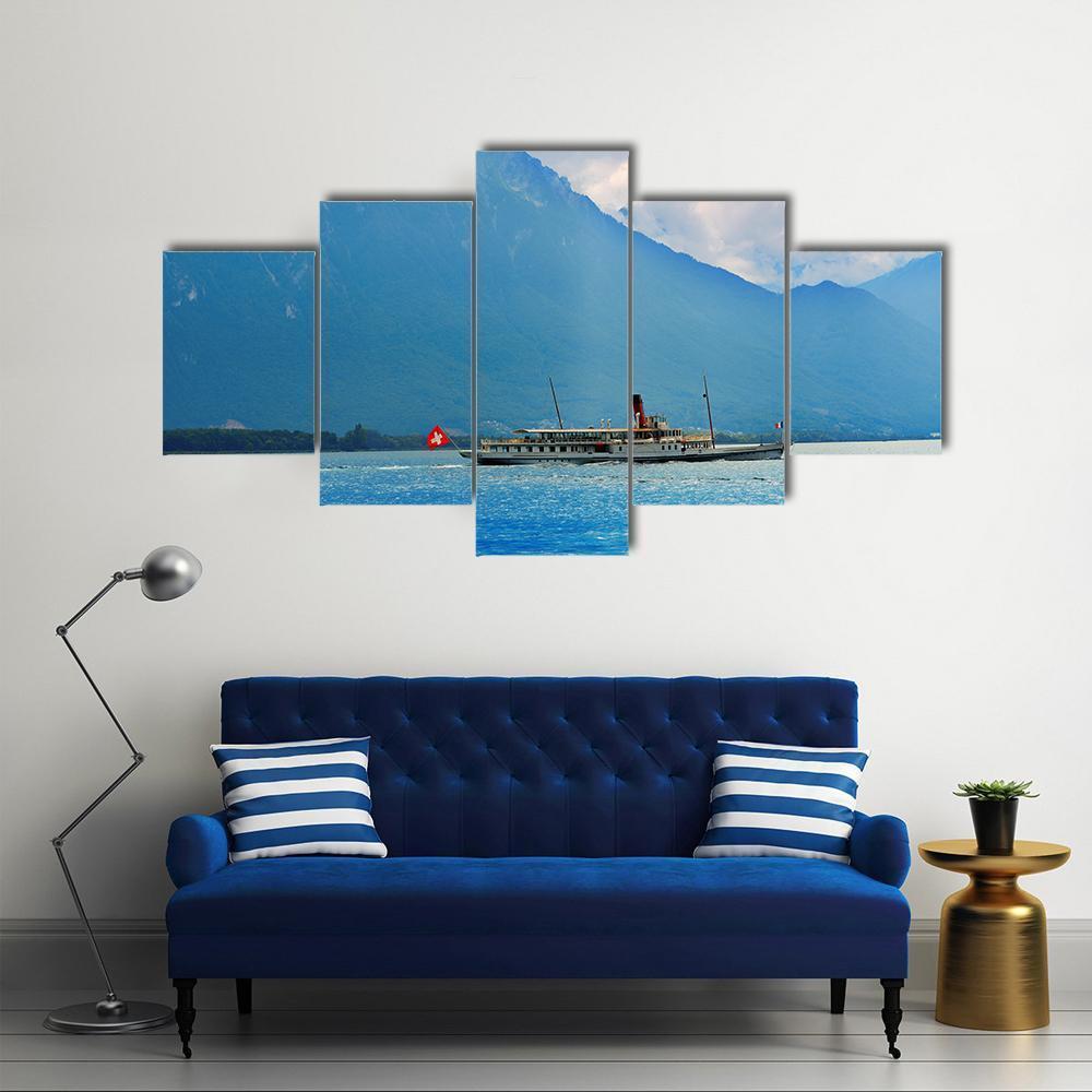 Paddle Steamer Ship Canvas Wall Art-5 Star-Gallery Wrap-62" x 32"-Tiaracle