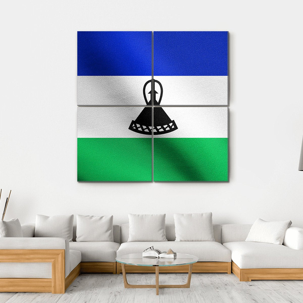 Lesotho Flag Canvas Wall Art-4 Square-Gallery Wrap-17" x 17"-Tiaracle