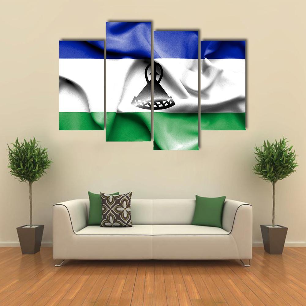 Waving Lesotho Flag Canvas Wall Art-4 Pop-Gallery Wrap-50" x 32"-Tiaracle
