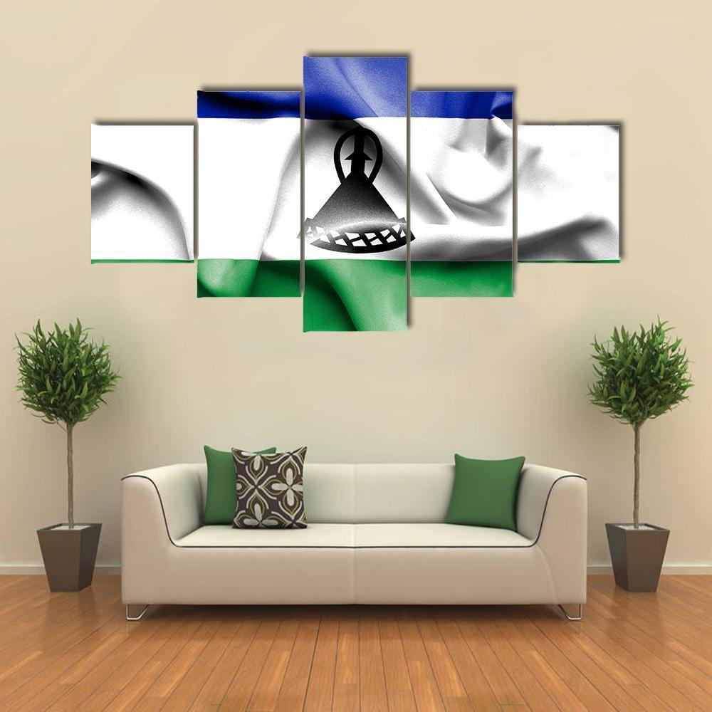 Waving Lesotho Flag Canvas Wall Art-3 Horizontal-Gallery Wrap-37" x 24"-Tiaracle