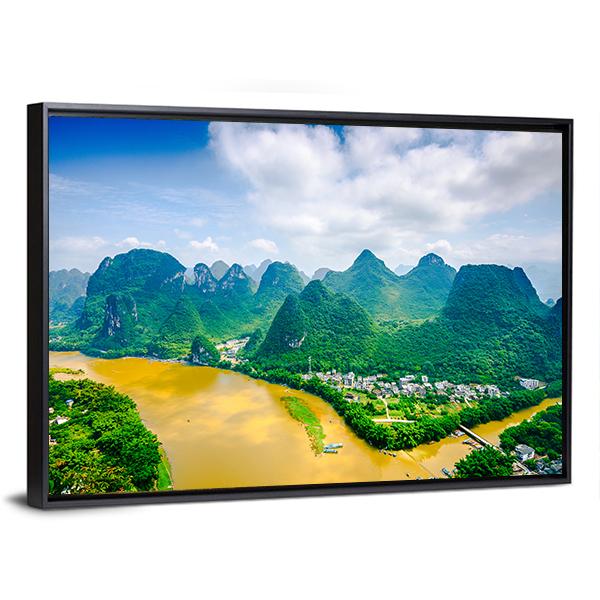 Li River In Rural Guilin Canvas Wall Art-3 Horizontal-Gallery Wrap-25" x 16"-Tiaracle