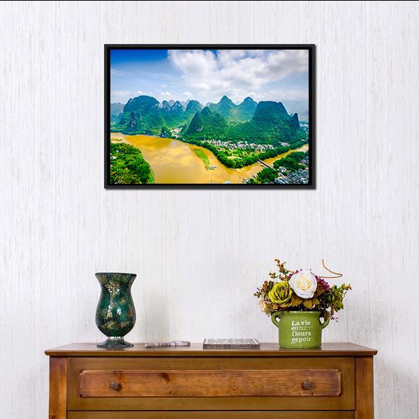Li River In Rural Guilin Canvas Wall Art-3 Horizontal-Gallery Wrap-25" x 16"-Tiaracle