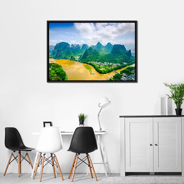 Li River In Rural Guilin Canvas Wall Art-3 Horizontal-Gallery Wrap-25" x 16"-Tiaracle